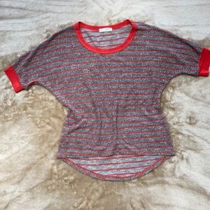 Body Central Metallic Red Gray Striped Top USA made